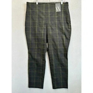 Worthington Ankle Dress Pants Womens 14 Green Plaid Side Zip Stretch Office Wear